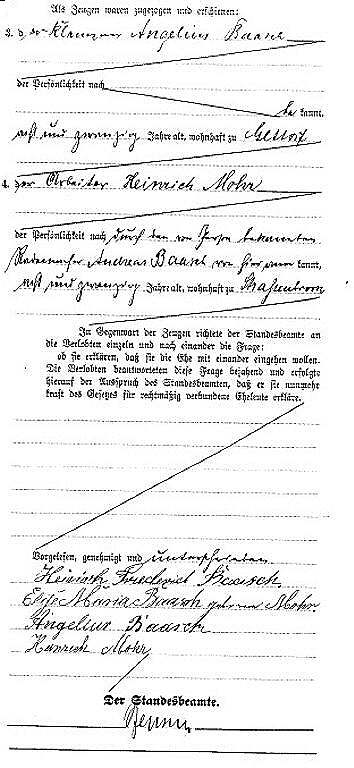 Heiratsurkunde von Heinrich Friedrich Baasch mit Elise Maria Mohr - Teil 2